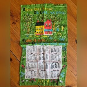 Vintage 1974 Green Calendar Tapestry